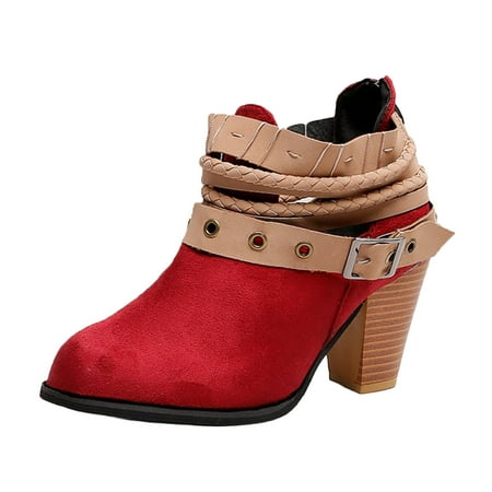 

Boots for Women Round Toe Comfy Casual Shoes Solid Comfortable Middle Heeled Short Boots Shoes