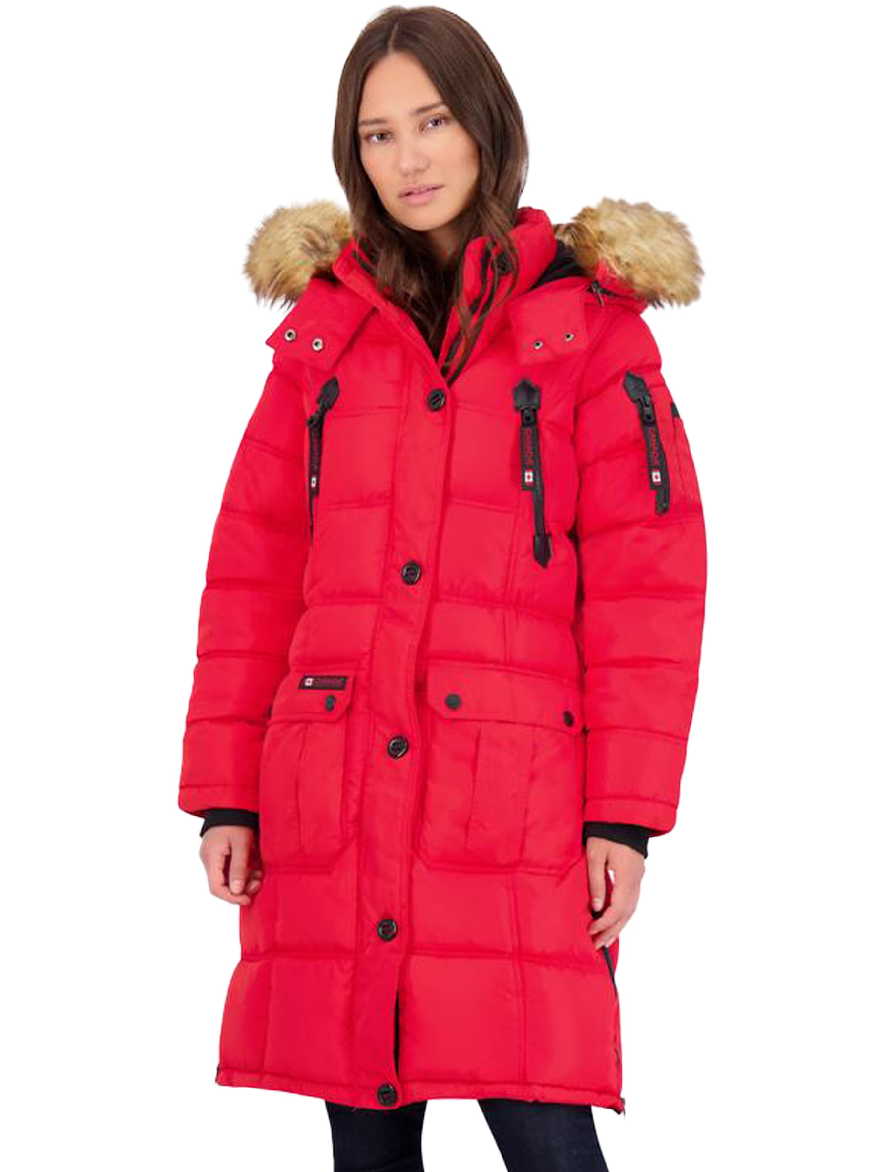 即納新品】 New ListingCanada Weather Gear Womens Red Faux Fur Parka Coat  Outerwear L レディース：サンガ