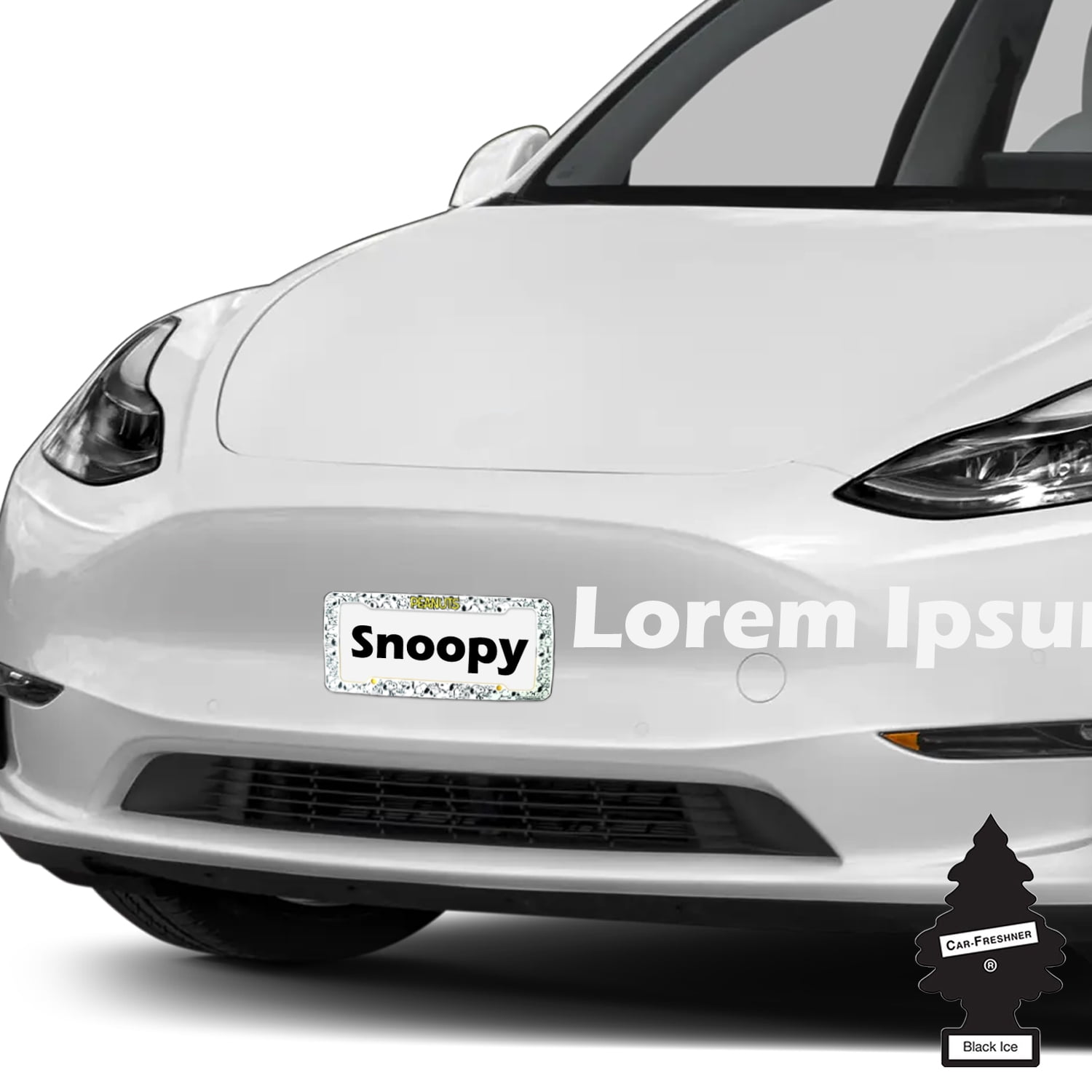 Snoopy Expression License Plate Frame 2 Pack Bundle with Little Tree Air Freshener – Plasticolor Peanuts Snoopy Design, Universal Fit Standard Car Plate Frames, Plastic