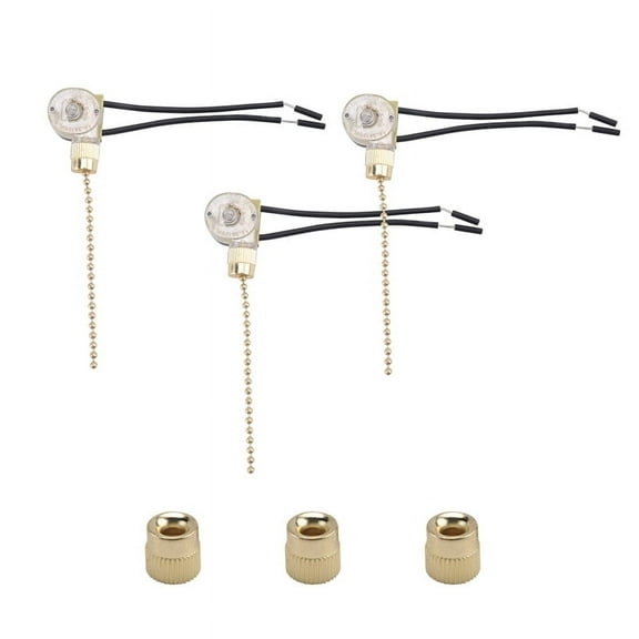 3Pack Ceiling Fan Light Switch ZE-109 Pull Chain Replacement (Brass)