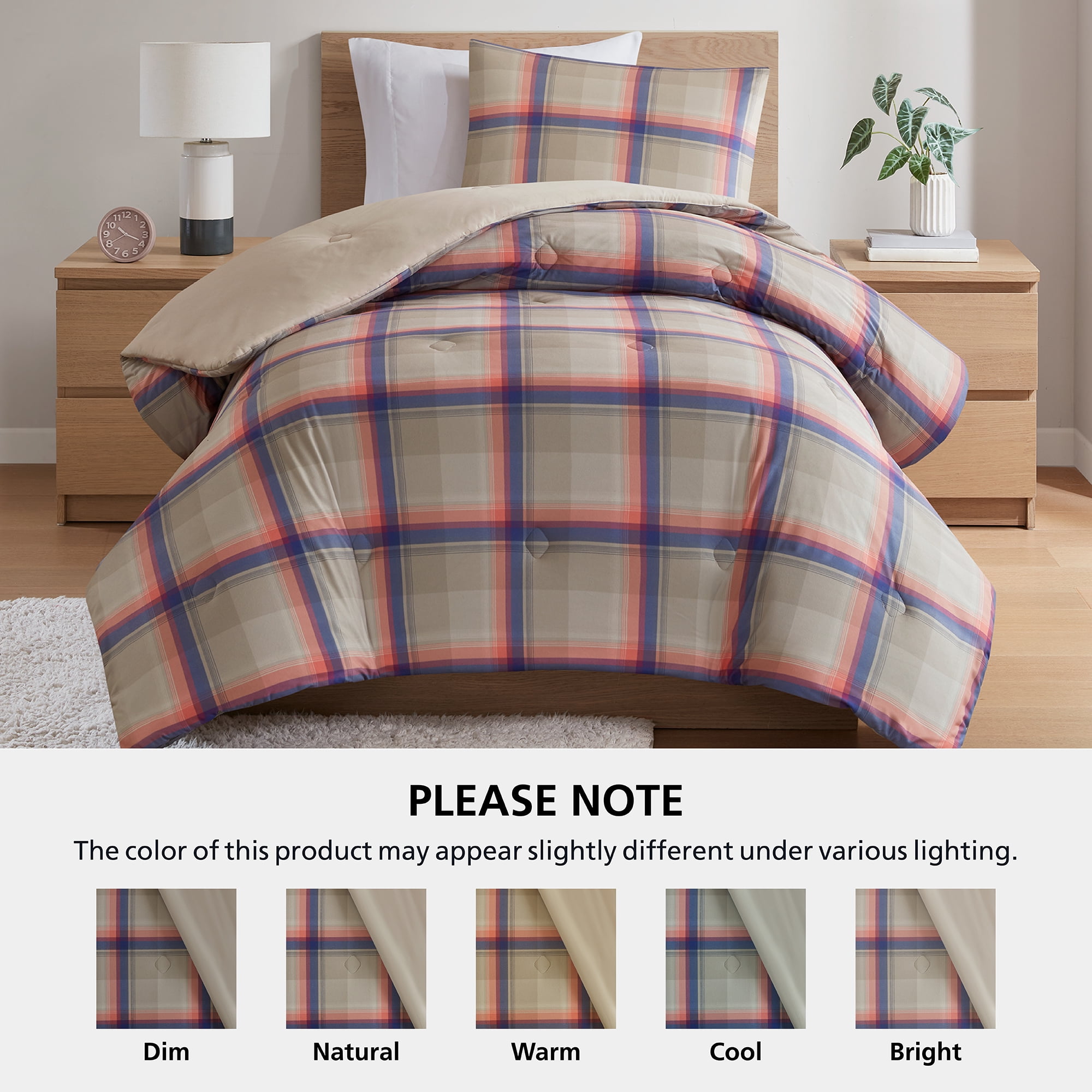 Mainstays Western Plaid 2-Piece Pink Comforter Set, Twin/Twin XL