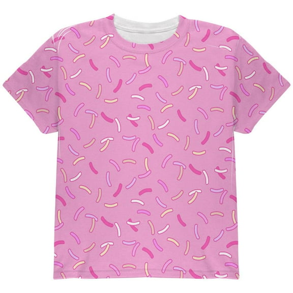 Pastel Strawberry Sprinkles All Over Youth T Shirt Light Pink YMD