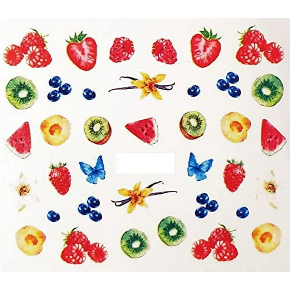 Summer Tropical iNspired Water Nail Decals Fruits Strawberry Cherry Blueberry Quality Nail Art - 1 Sheet