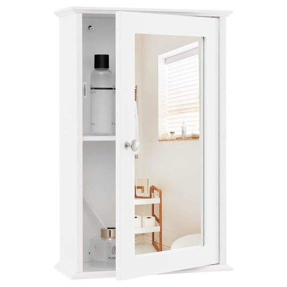Bathroom Medicine Cabinet with Mirror, Wall Mounted Storage Cabinet with Single Mirrored Door and Adjustable Shelf for Bathroom, Living Room or Entryway, 13.5 x 6 x 21 inches (White)