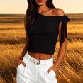 thumbnail image 2 of CUSTG Sleeveless Women Solid Color One Shoulder Fitted Front Tie Knot Blouse Camisole Tops Holiday Ladies Summer Shirts, 2 of 4