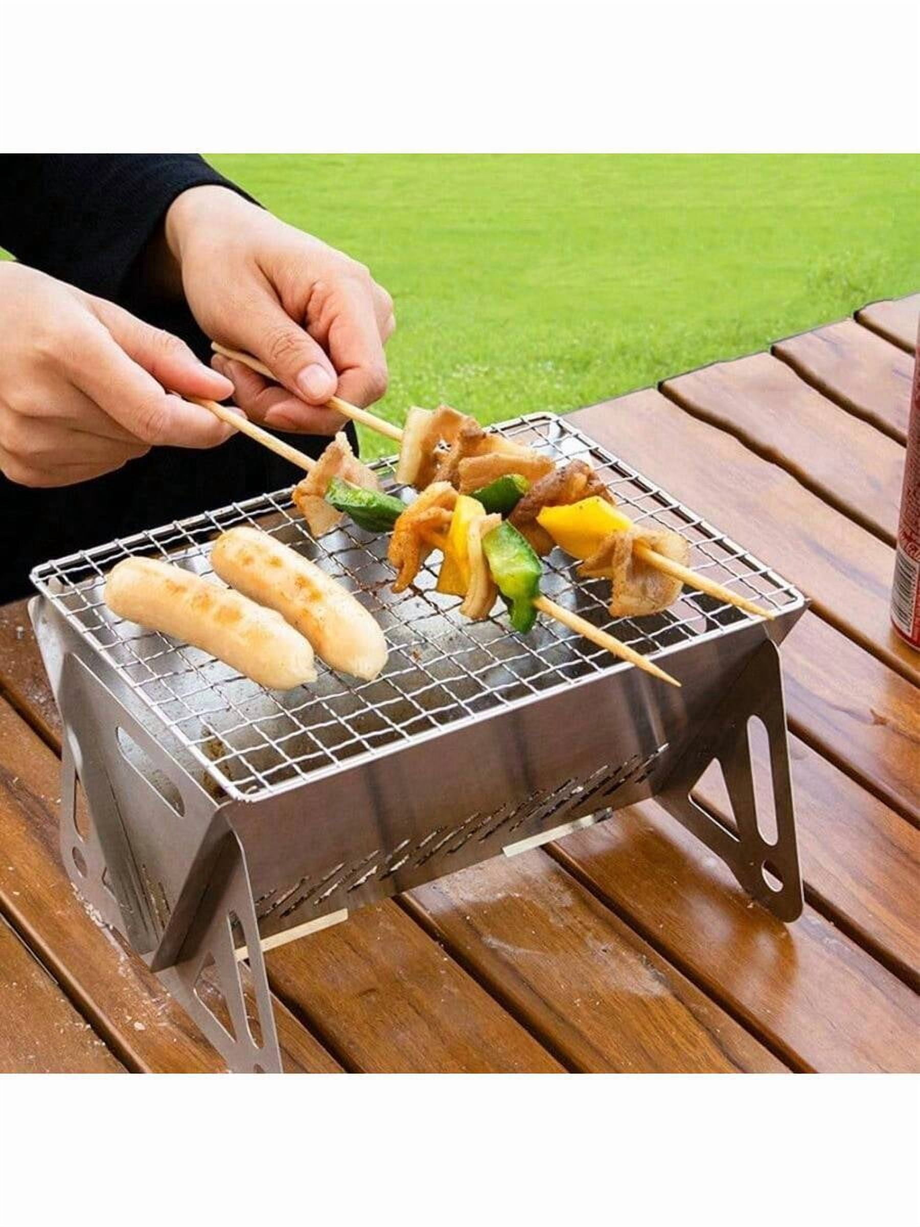 Portable Charcoal Grills, Small Stainless Steel Camping BBQ Grill Detachable Design Fire Pit Grill With Carry Bag Outdoor Cooking, Bonfire, Patio, Backyard