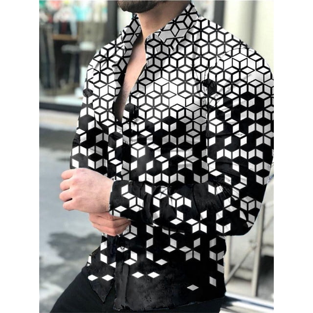 Camisa de lujo a la moda para hombre, con solapa y botones, color dorado, morado y azul, informal, con estampado de manga larga, cárdigan de fiesta para hombre, talla grande