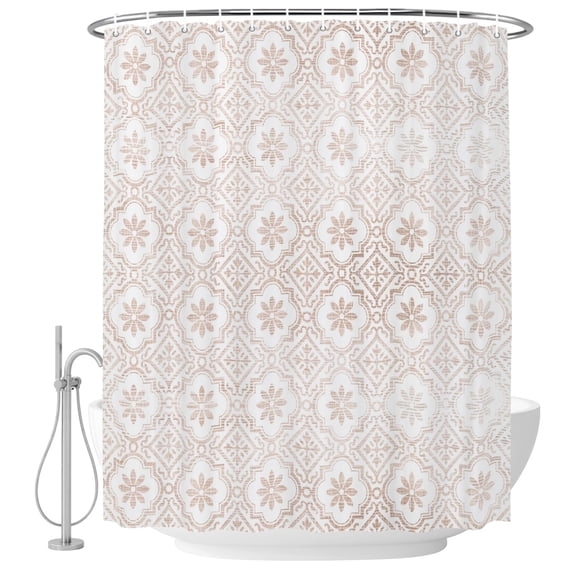 Small Stall Shower Curtain 36x72 Inch Narrow Half Size Terracotta Petals Bath Curtains Bathroom Decor, Abstract Floral Grids Boho Mediterranean Waterproof Fabric Shower Curtain Set with Hooks 36 Inch
