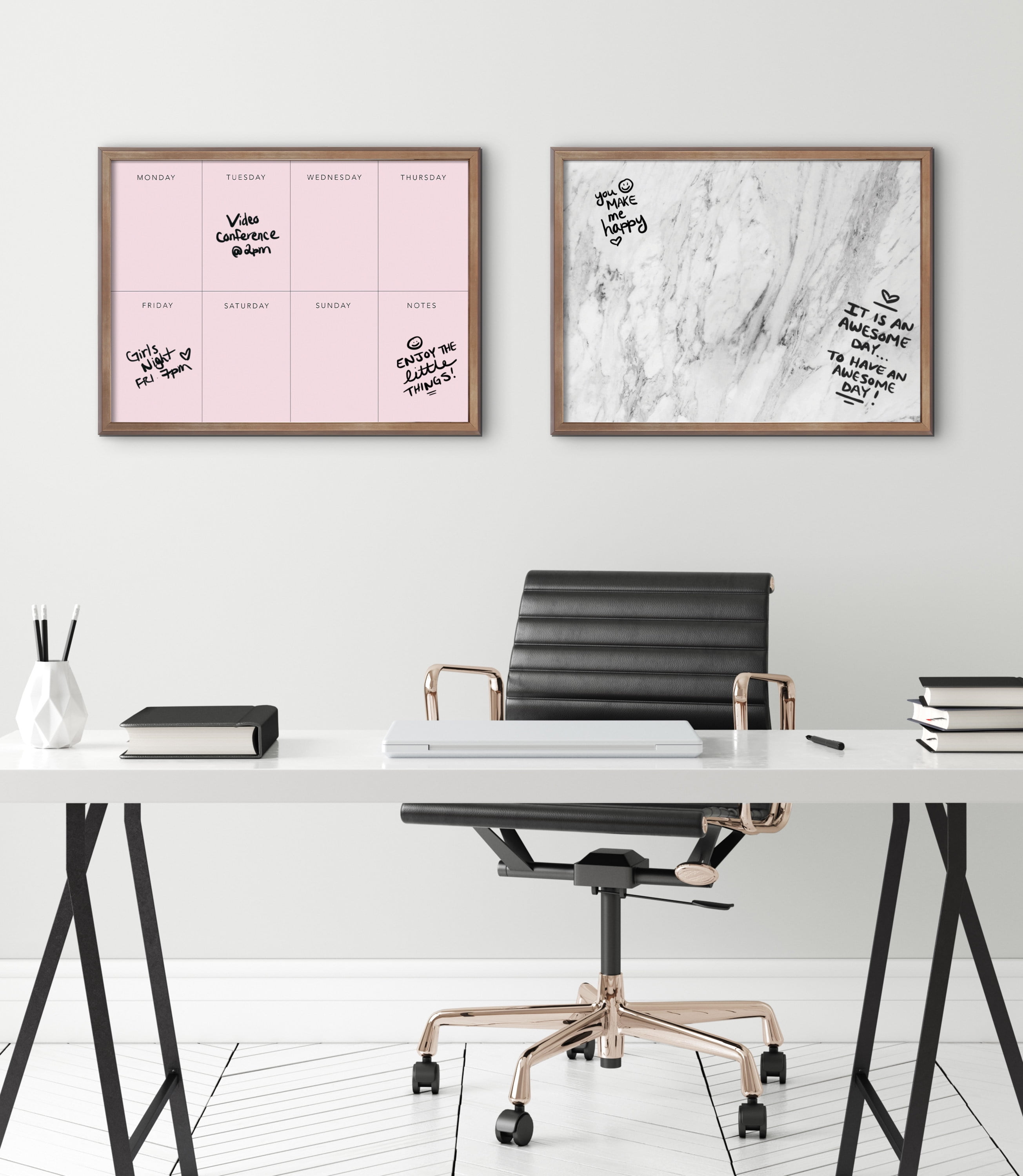 Kate and Laurel Blake This Week Framed Pink Printed Glass Dry Erase Wall Art by The Creative Bunch Studio, 18x24 Gold, Weekly Calendar Printed Glass Wall Organizer