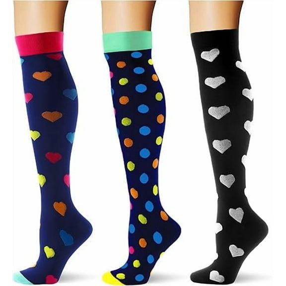 3 Pairs Compression Socks for Women & Men Circulation Sport Compression Socks 20-30 mmHg Long Socks for Women Knee High Socks for Athletic Running Cycling,S/M
