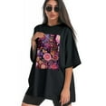 thumbnail image 3 of Plus Size Shirt for Women Black Tops for Women Short Sleeves Shirt for Women Purple Flower 4 T Shirt Oversized Shirt for Women S, 3 of 5