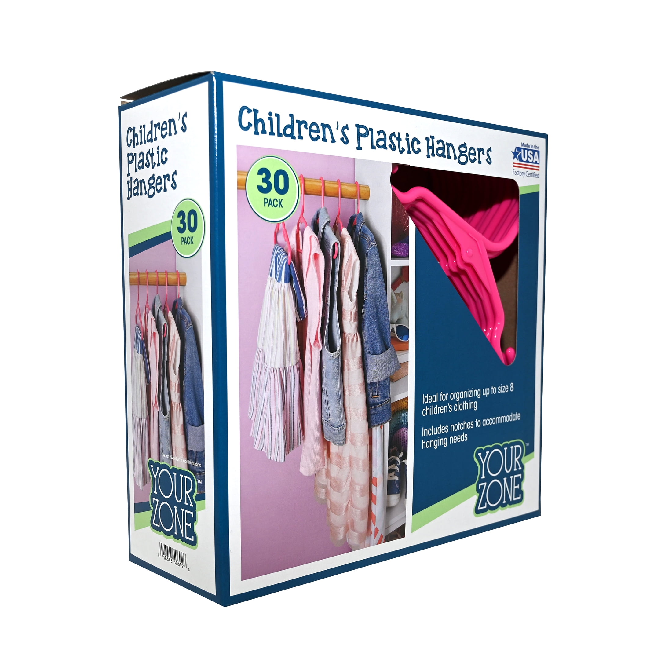 Your Zone Children's Clothing Hangers, 10 Pack, Blue, Sizes up to 8,  Durable Plastic