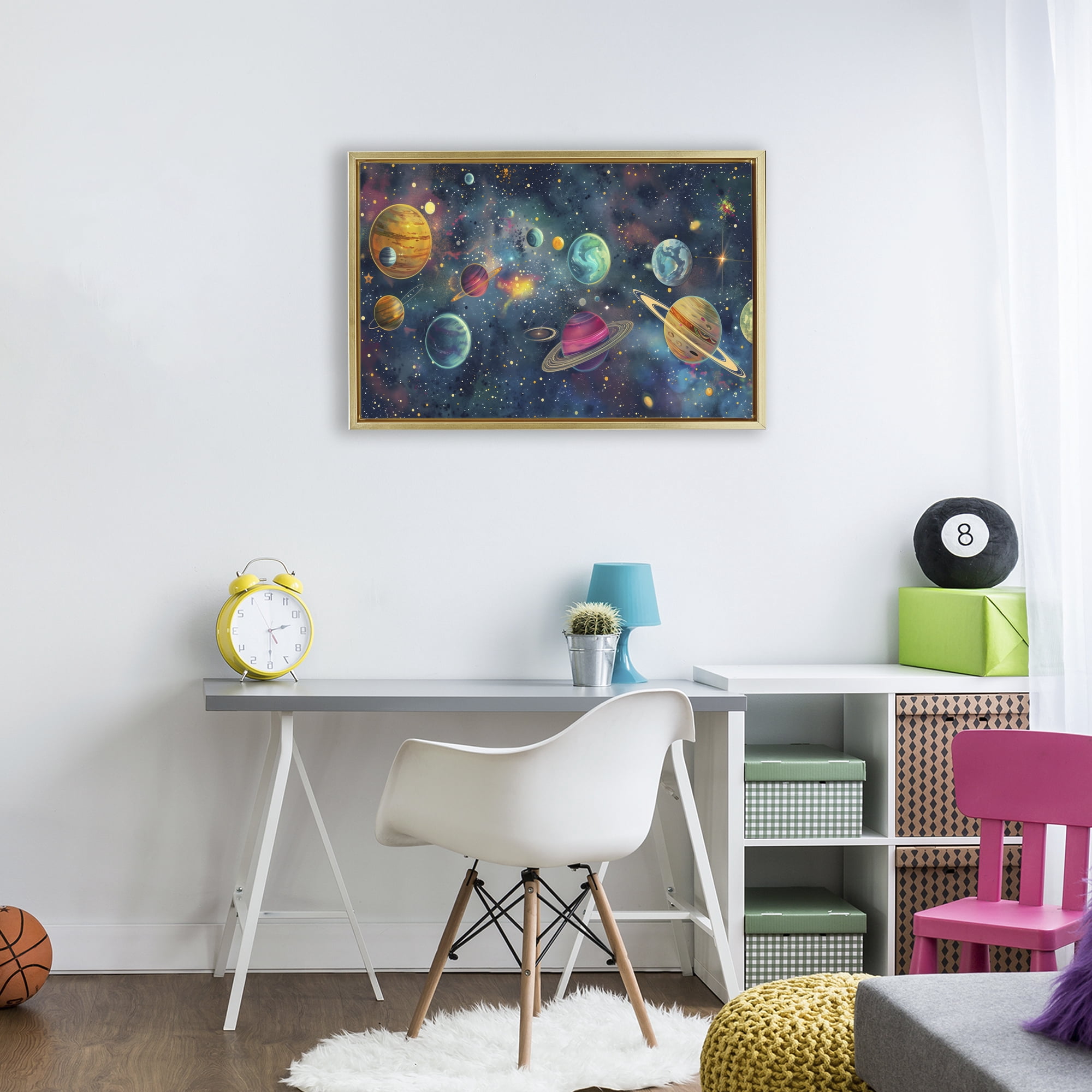 Stupell Industries Celestial Planetary Parade Gold Framed Floater Canvas Wall Art, design by Creative Studio