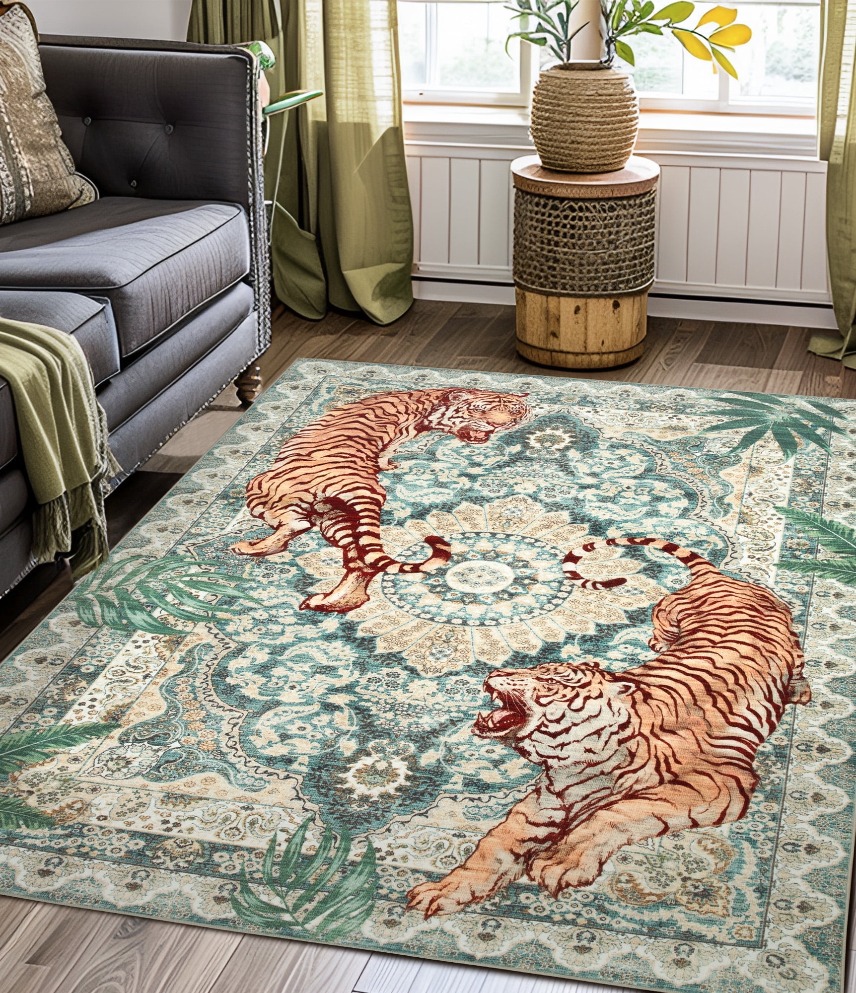 ChakmeOne Area Rugs 9x12 Ft Rugs for Living Room，Animal Print, Machine Washable, Non-Slip Stain Resistant Soft Carpet for Bedroom, Dining Room, Farmhouse, Nursery, Hallway Home Decor