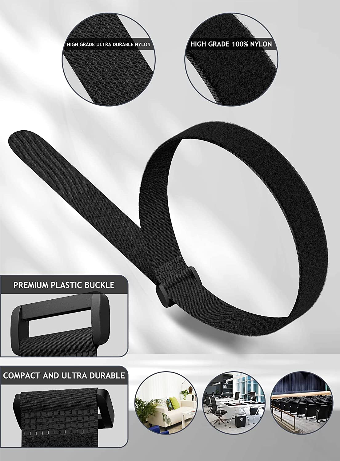 JJEAN-24 Pack Cable Straps Reusable Fastening Cinch Straps Wire Loop Ties(1" x 12"), Adjustable Hook And Loop Straps with Buckle Nylon Extend Securing Strap for Extension Cord Wrap, Cable, Hose Organ