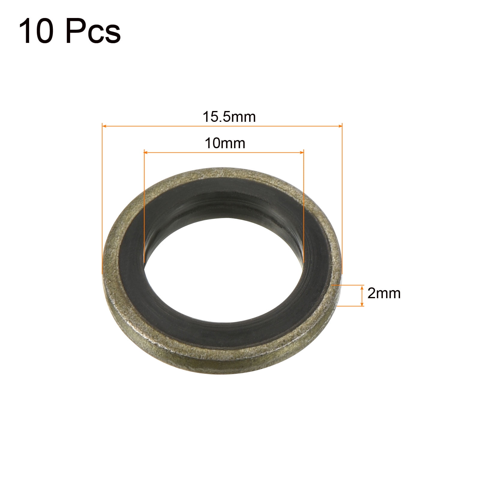 Unique Bargains Carbon Steel Nitrile Rubber Bonded Sealing Washer M10 0.61"x0.39"x0.08"