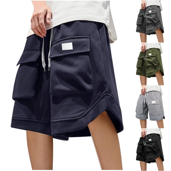 RYDCOT Men's Cargo Short-Reg Elastic Waist Outdoor Relaxed Fit and Big & Tall Sizes Jogger SweatShorts with 2 Flip Pockets Navy