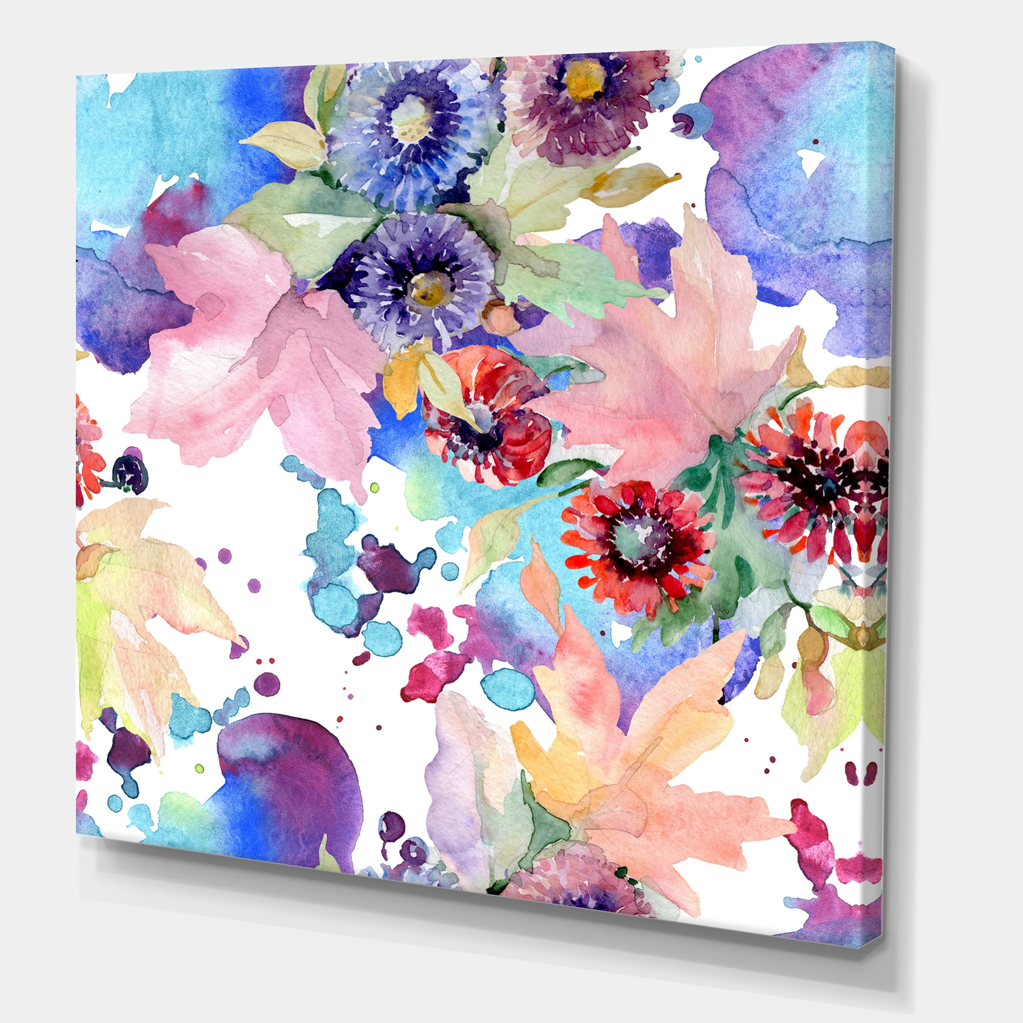 Wildflowers and Vibrant Wild Spring Leaves VIII 30 in x 30 in Painting Canvas Art Print, by Designart