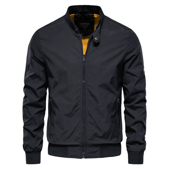 Fgnfyis Jacket for Men Lightweight Windbreaker Slim Fit Coat Outerwear Stand Collar Korean Style Casual Long Sleeve Winter Coats for Men Black XXXL
