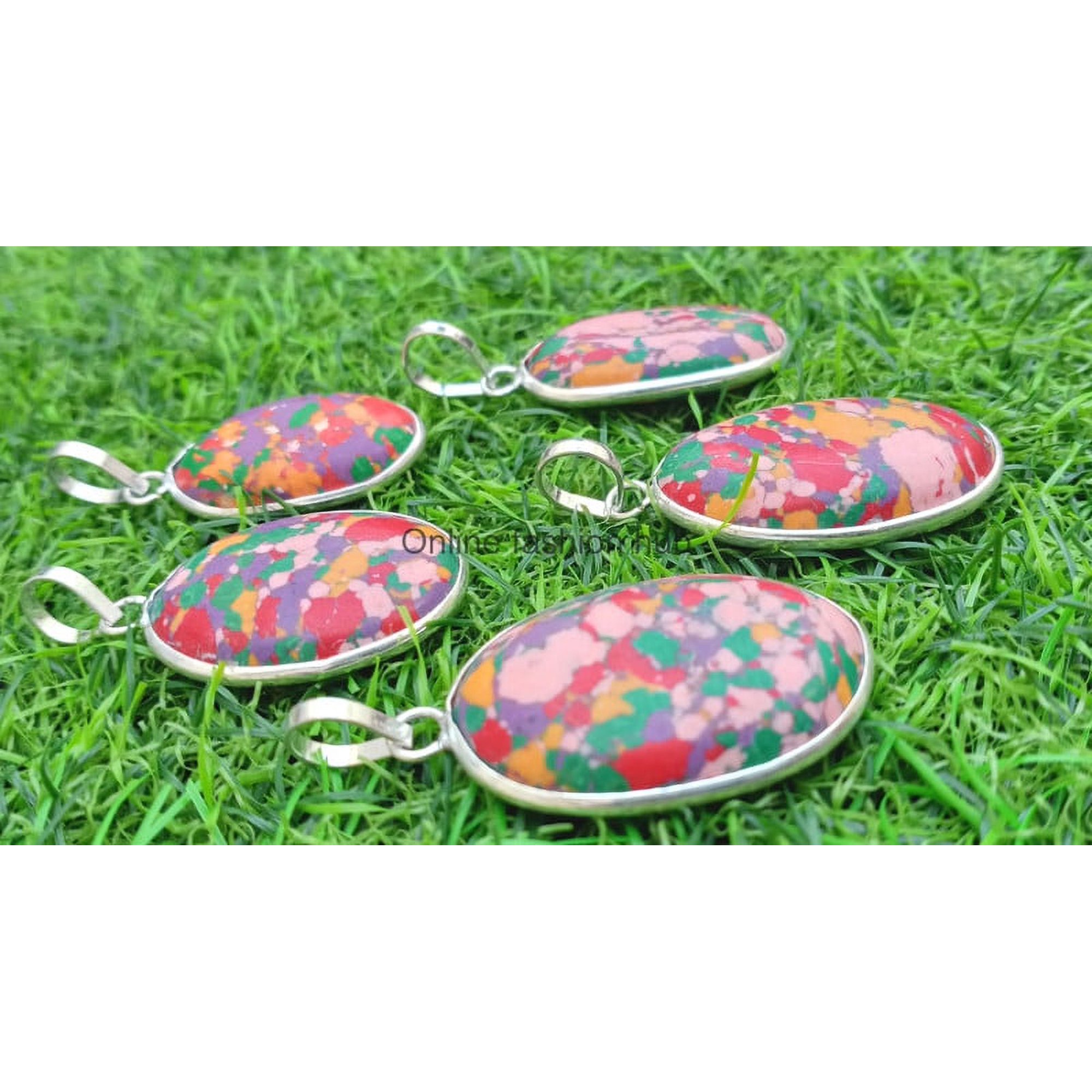 Ballon Jasper Gemstone 925 Sterling Silver Plated Handmade Pendant 10 pcs
