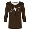 thumbnail image 4 of CHOK T-Shirt d'Été à Manches 3/4 Décontracté Motif Libellule pour Femmes Manches Trois-Quarts Chandail Col Rond T-Shirts Unis Tunique Élégante Confortable Marron TTG, 4 of 4