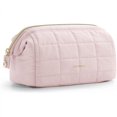 thumbnail image 1 of Quilted Make up Bag with Wide Opening Design, Dust-Proof PVC-lined Pocket for Makeup Brushes, Multifunctional Cotton Cosmetic Bag for Travel and Daily Use, 1 of 7