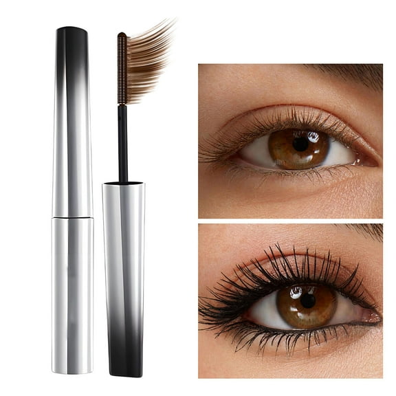 Iron Wand Mascara, 3D Curling Eyelash Iron Mascara, Brown Washable Metal wand mascara, Waterproof Natural Length Slim Volume Building, Long-Lasting Smudge-Proof, Brown