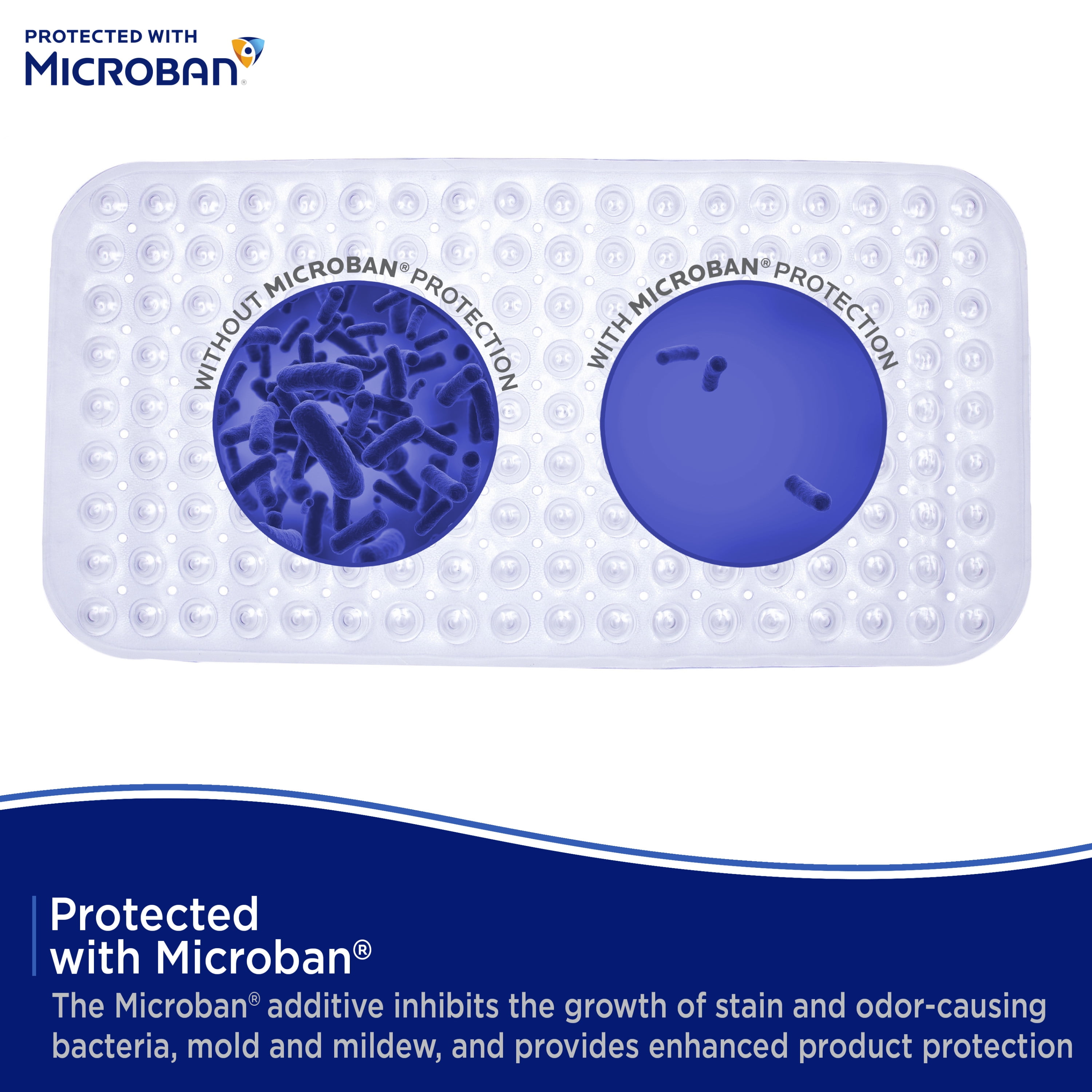 Kenney Microban Protected Bubble Bath Mat, 26.75" L x 14.5" W, Clear