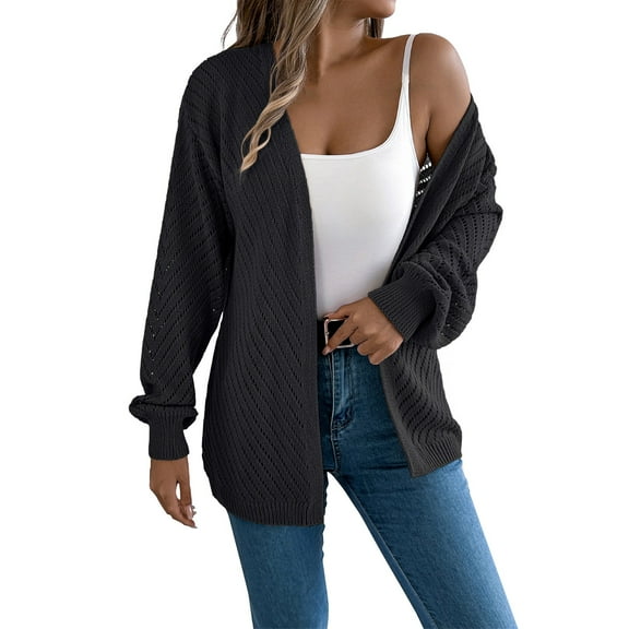 MESSUEN Long Sweater Cardigan Women Open Weave Sweaters for Women Long Sleeve Sweaters for Women's Pullover Sweaters Women Casual Tops Basic Top for Women's Casual Tank Tops Black L
