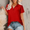thumbnail image 4 of Bigersell Womens Casual Tops Women Casual V-Neck Short Sleeve Solid Colour Zipper Pullover Blouse T-shirt Tops Loose Women Blouse Sweetheart Short Sleeve Dress Shirts Style B50718, Red XL, 4 of 9