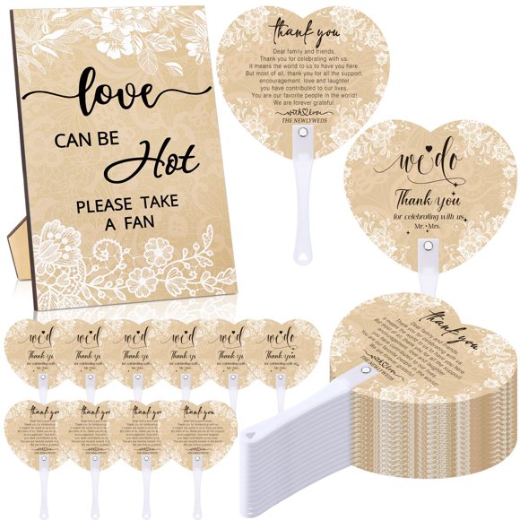 Wedding Fans Roowest 101 unidades para invitados con letrero de mesa de madera
