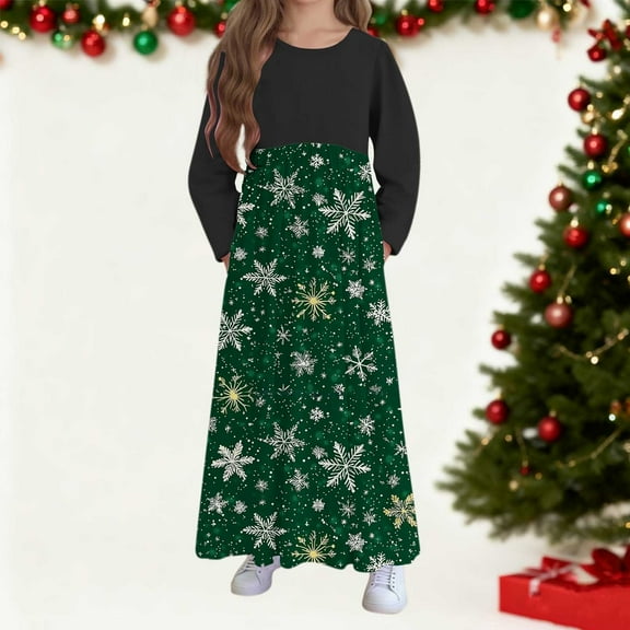 Little Toddler Girl Red Christmas Dress Cotton Long Sleeve Party Outfit Green 7-8 Years