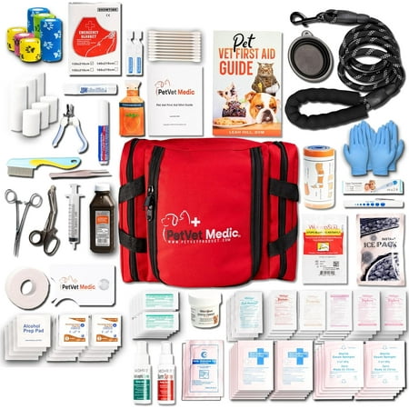 Pet Vet Medic Cat & Dog First Aid Kit - Dog Emergency Kit, Dog Health Supplies & Dog Wound Care -with Dog Thermometer, Dog Bandages for Wounds - Dog Essentials, Dog Supplies, Dog Travel Bag (Large)