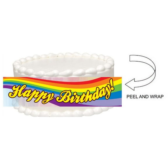 Happy Birthday Peel and Stick Edible Cake Image Wrap Ribbon