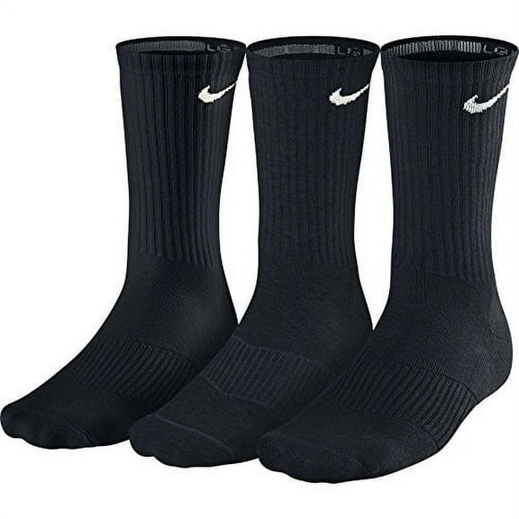 NIKE Unisex Performance Cushion Crew Training Socks (3 Pairs), Black/White, Large