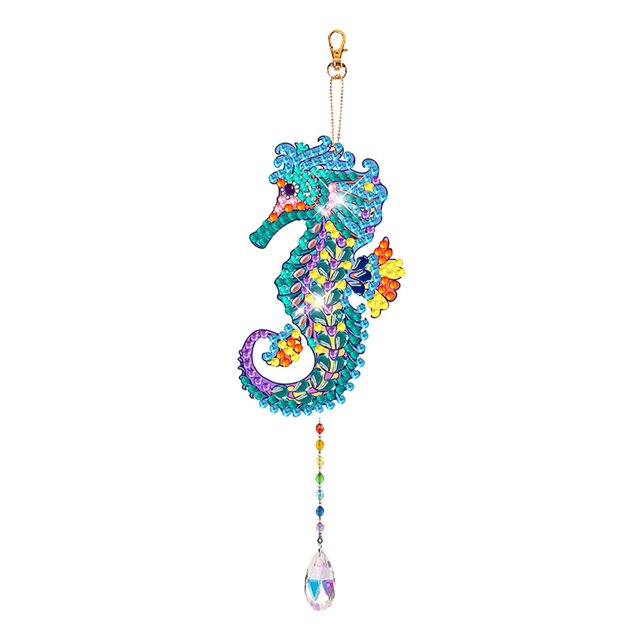 Adornos de pintura de doble cara Crystal Suncatcher para decoración de ventanas (caballo de mar)