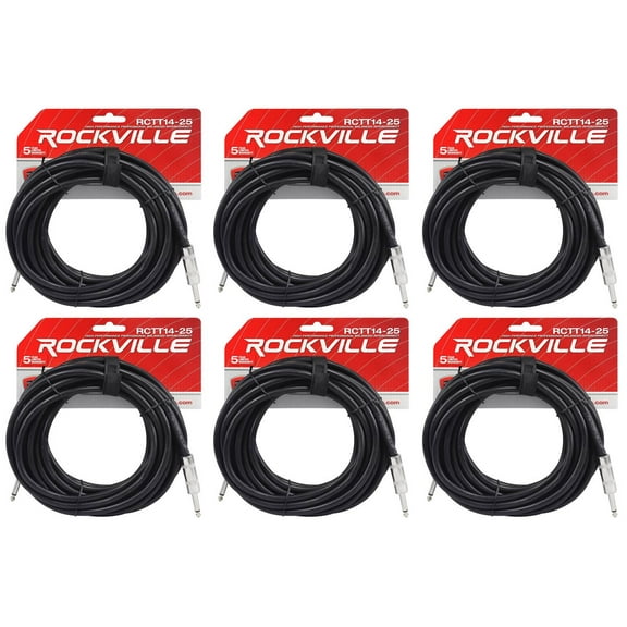 6 Rockville RCTT1425 25' 14 AWG 1/4" TS to 1/4" TS Pro Speaker Cable 100% Copper