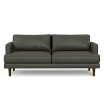 Simpli Home Livingston 76 inch Wide Mid-Century Modern Sofa in Coal Top Grain Genuine Leather