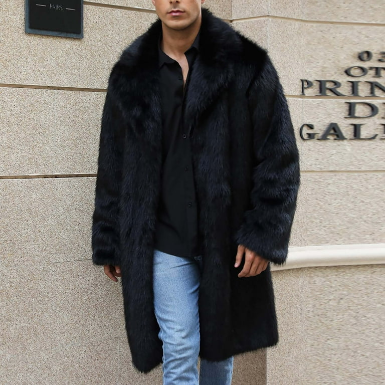 Penkiiy Men's Faux Fur Long Coat Winter Warm Thicken Jacket