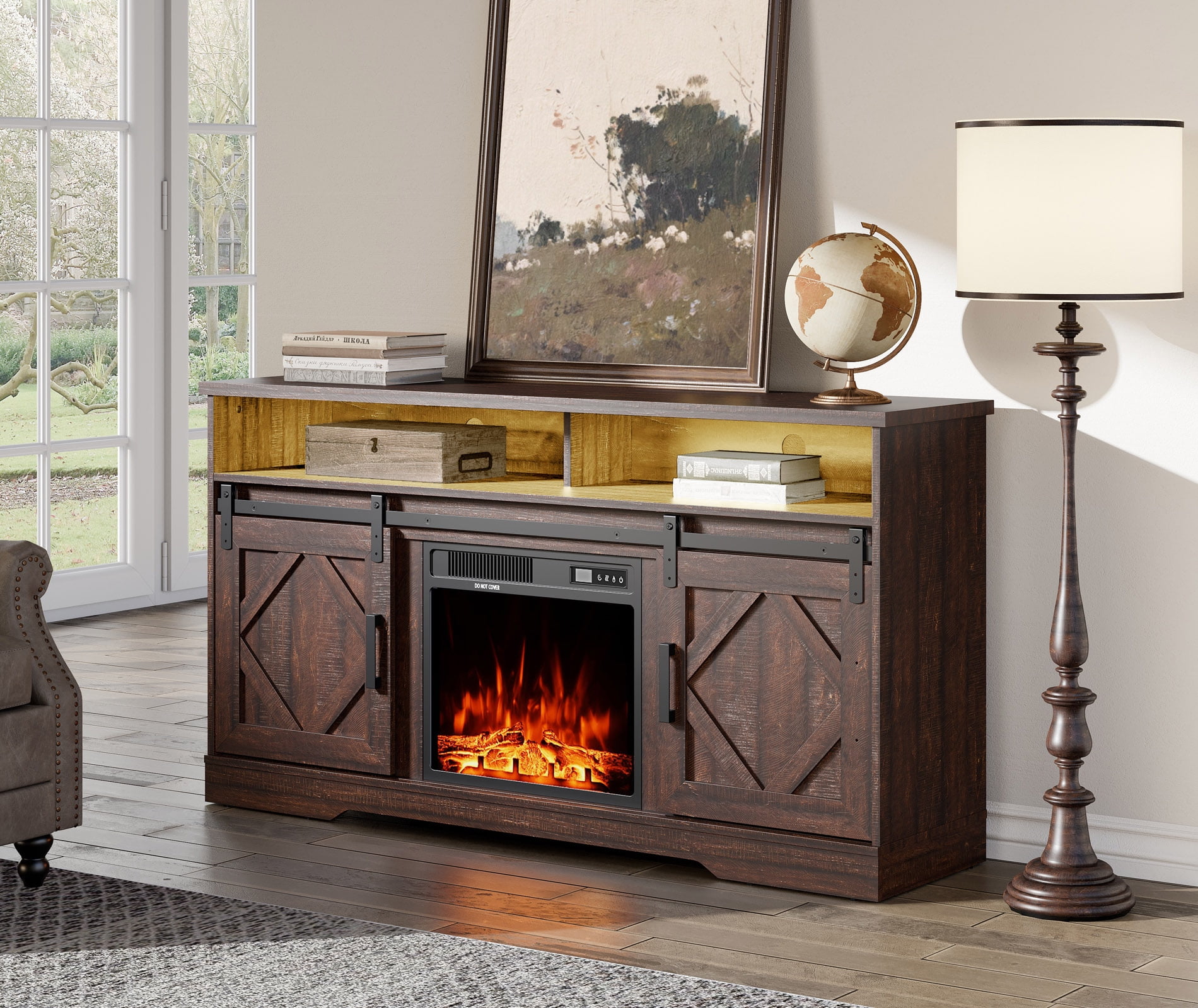 Farmhouse Electric Fireplace TV Stand for TV's up to 65 inch,Wooden