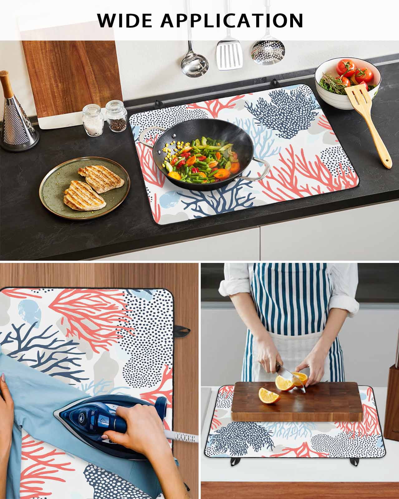 nqOlkjepod Large Induction Cooktop Protector Mat 36"x21", Blue Coral Stove Top Covers for Electric Stove, Summer Watercolor Ocean Botanical Textured Stove Burner Cover Mats, Glass Top Stove Cover
