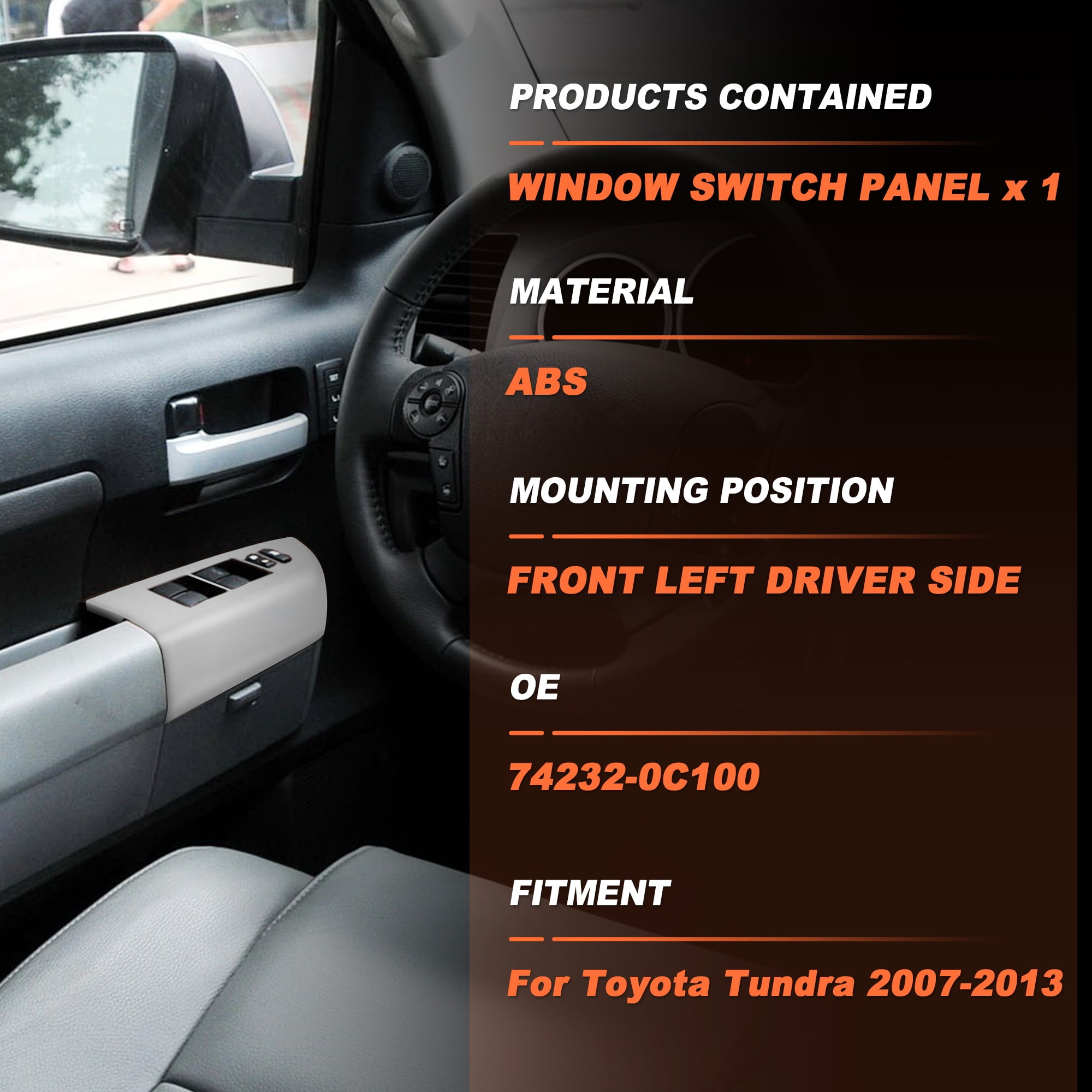LH Driver Left Side Front Armrest Door Window Switch Panel Bezel Trim for Toyota Tundra 2007-2013 Replaces# 742320C100 Gray