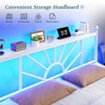 thumbnail image 4 of EnHomee Queen Size Metal Bed Frame with Vintage Headboard & Footboard Metal Platform Bed Frame Queen with LED Lights & Storage, Noise Free, White, 4 of 7