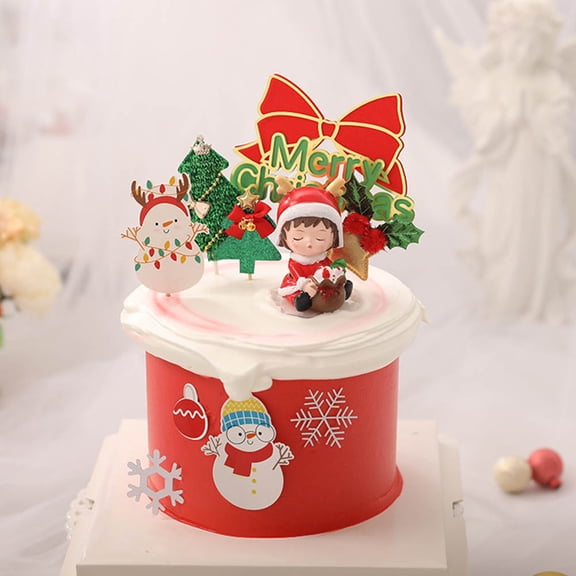 HOMEMAXS 5pcs Christmas Resin Cake Toppers Bowknot Cake Decorations Baking Insert (Red)
