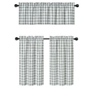 Kate Aurora Modern Farmhouse Gray Plaid Light Filtering Kitchen Curtains, 58 x 36 in (3 Panels)
