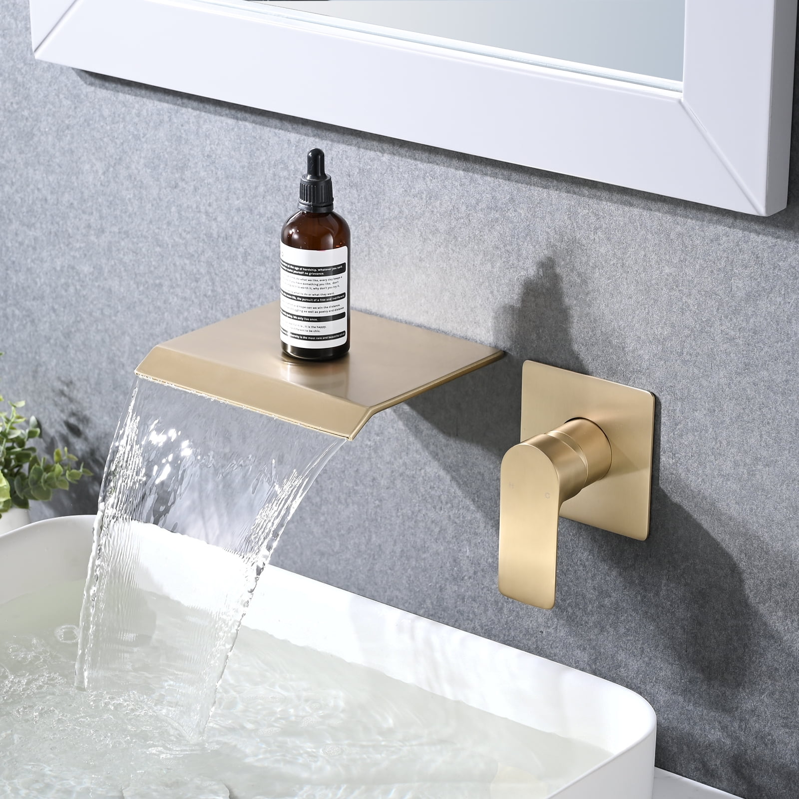 Cerypsa Single Handle Brushed Gold Waterfall Bathroom Sink Faucet