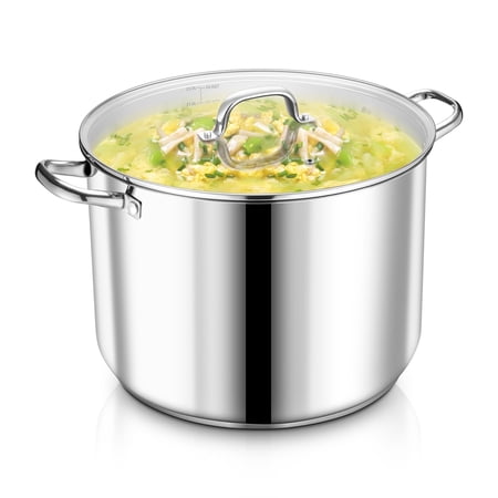 Condition photo showing New/Like New for vesteel 24 quart stock pot with lid stainless steel stockpot for stewing simmering tri-ply construction for induction gas electric stove heavy duty for restaurant party