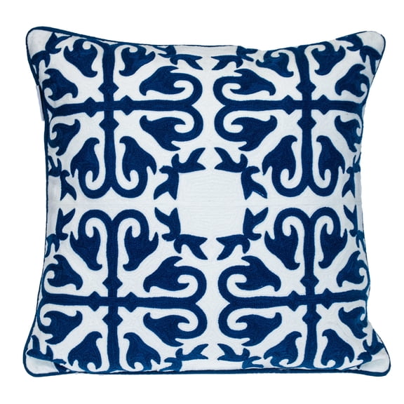 Nassau Collection Moroccan Stencil Cotton Throw Pillow - 20" - Blue and White
