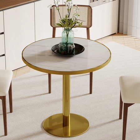 31.5 Sintered Stone Tulip Table for 2-4 Small Dining Table with Metal Pedestal Base Bistro Table for Diner Bar Restaurant Caf&eacute; Bakery Apartment