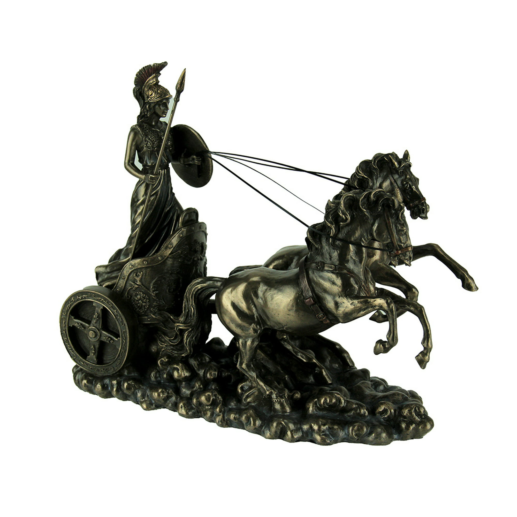 Greek Goddess Athena with Spear and Shield Riding On Chariot 